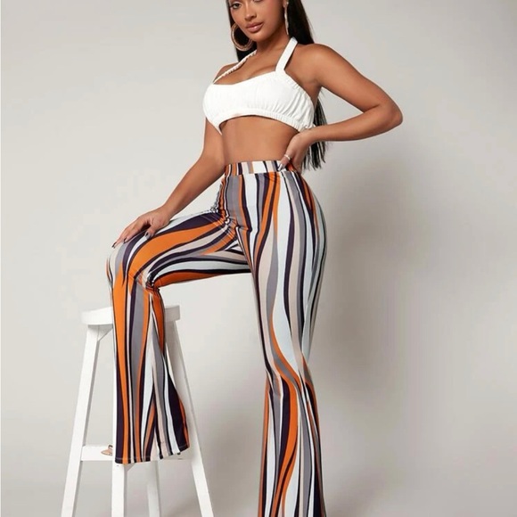 SHEIN SXY Striped High Waist Flared Leg Pants - Picture 4 of 5
